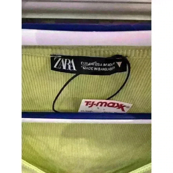 ZARA LIME GREEN Scrunch Tie Womens Size M Ribbed Lime Green CROP TOP - Picture 3 of 6